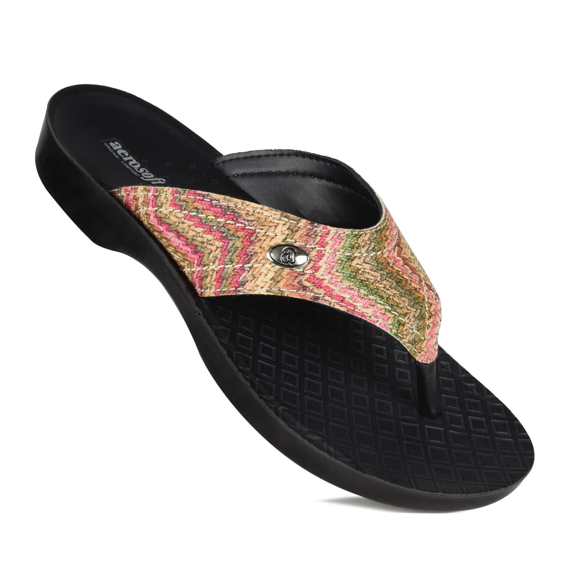 Aerosoft - Jute S6116 Vibrant Strap Comfortable Toe Post Summer Flip Flops For Women