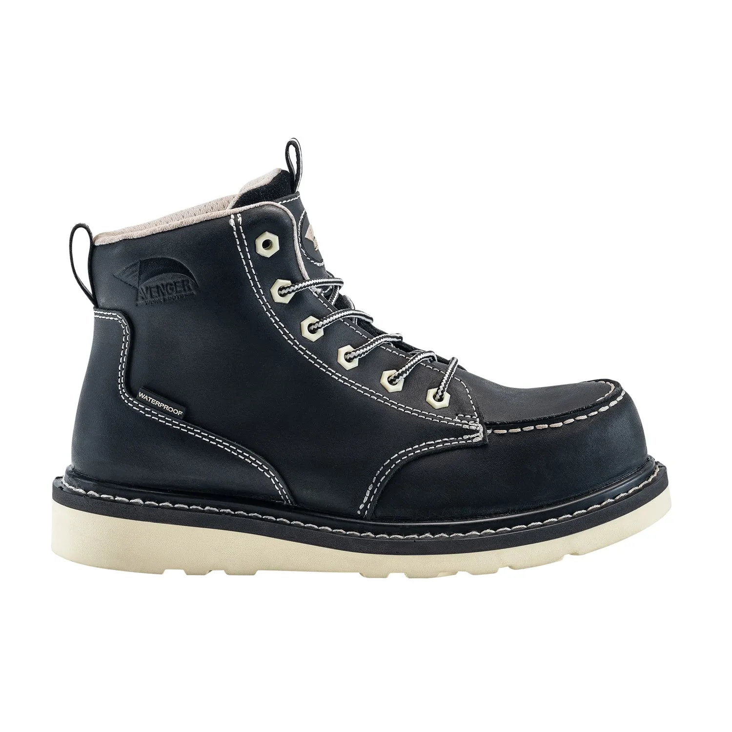 Avenger Womens Mid Wedge Black Leather Work Boots