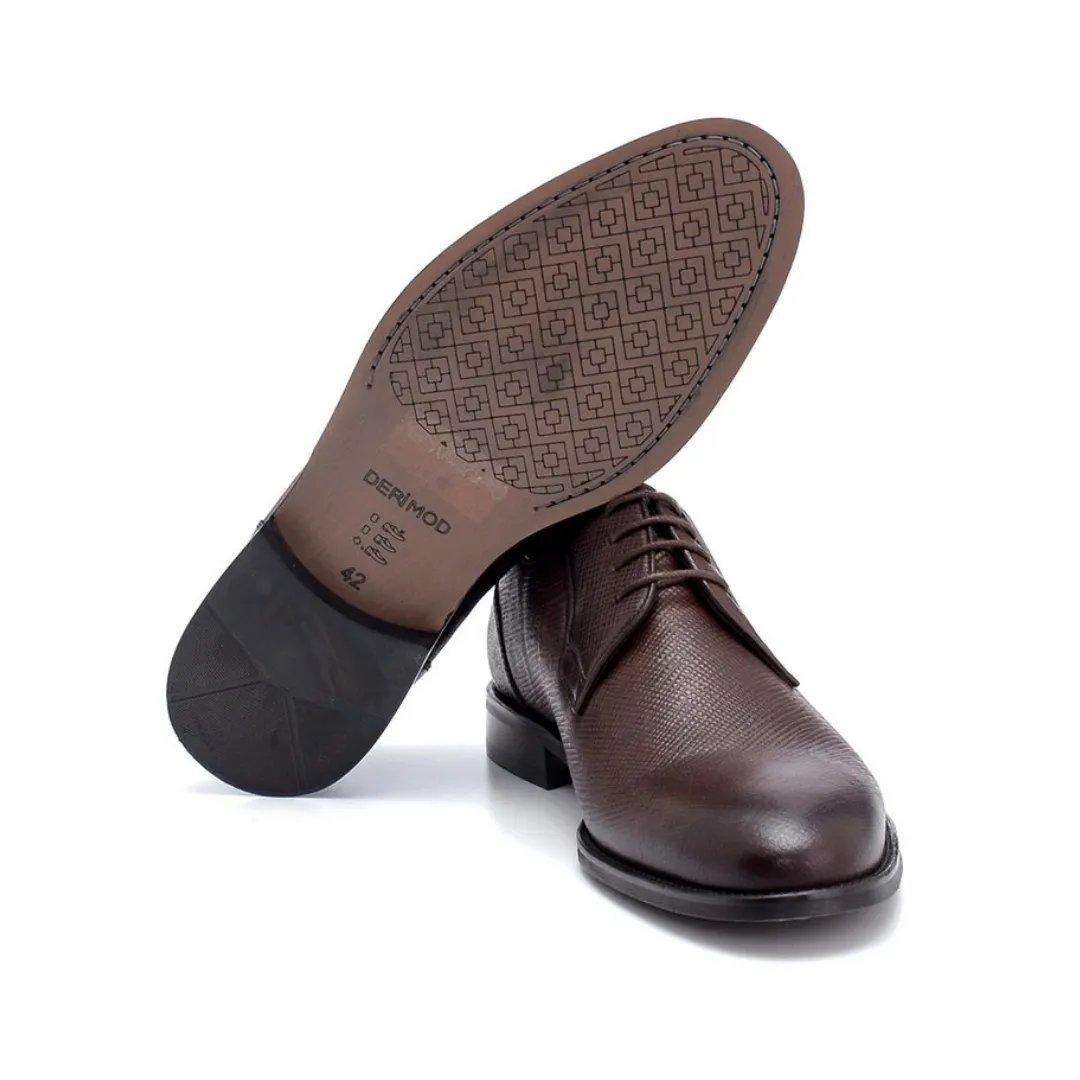 Brown Men Leather Printed Classic Shoe