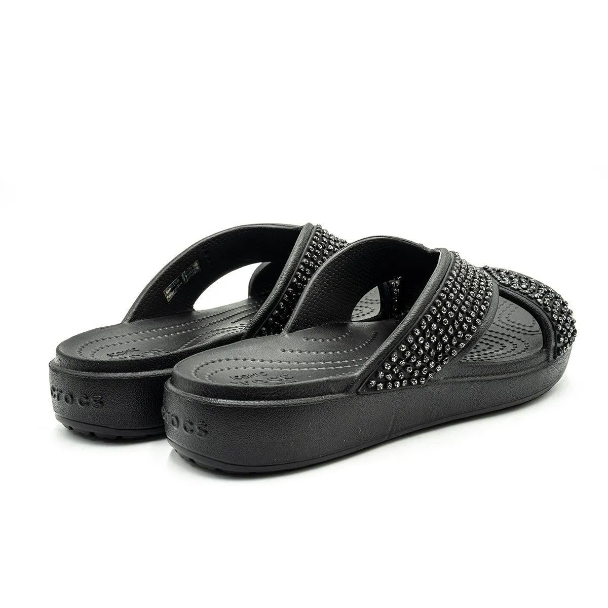 Crocs Sloane Glitzy Beaded Slide Sandals Sliders Rubber Black Colour For Women