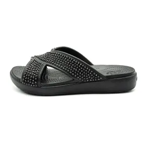 Crocs Sloane Glitzy Beaded Slide Sandals Sliders Rubber Black Colour For Women