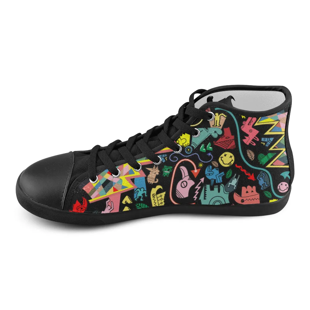 Kid's Animated Doodle Print Canvas High Top Shoes