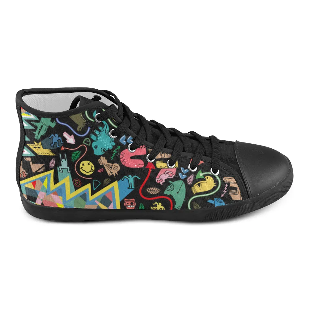 Kid's Animated Doodle Print Canvas High Top Shoes