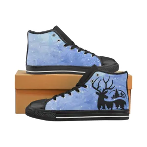 Kid's Reindeer Christmas Print Canvas High Top Shoes