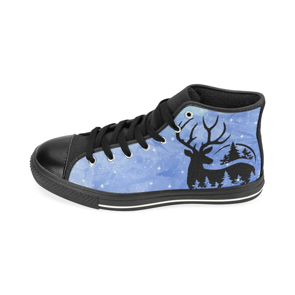 Kid's Reindeer Christmas Print Canvas High Top Shoes