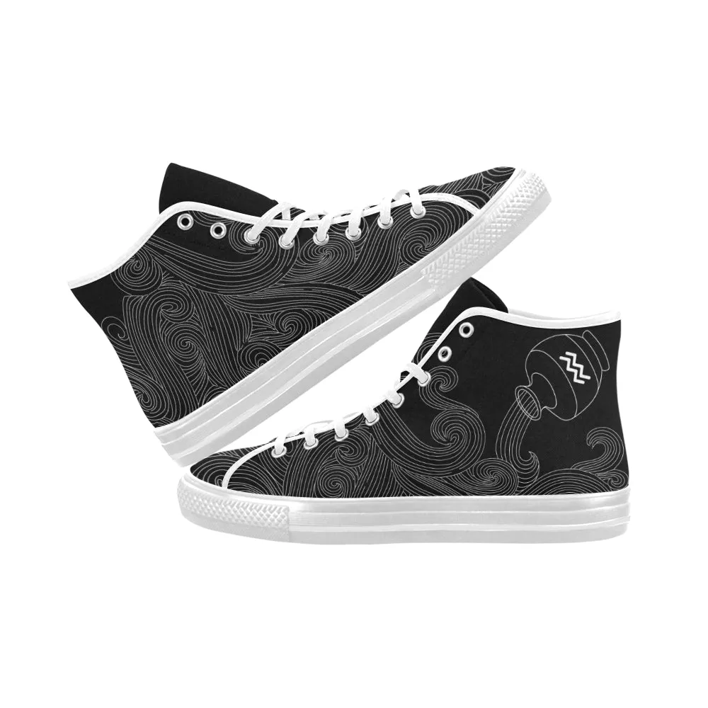 Men's Aquarius Water Bearer Black Zodiac Print Canvas High Top Shoes