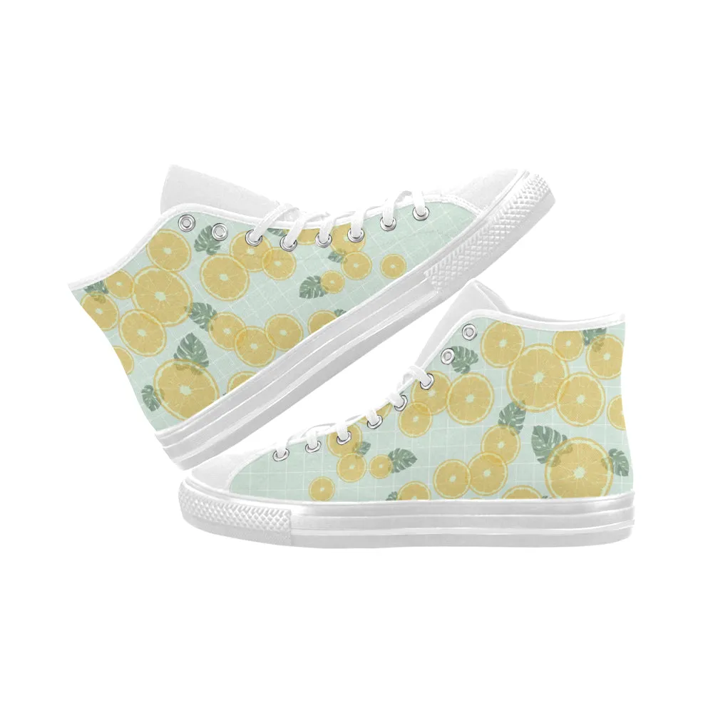 Men's Big Size Fizzy Lemons Print High Top Canvas Shoes