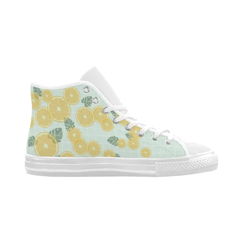 Men's Big Size Fizzy Lemons Print High Top Canvas Shoes