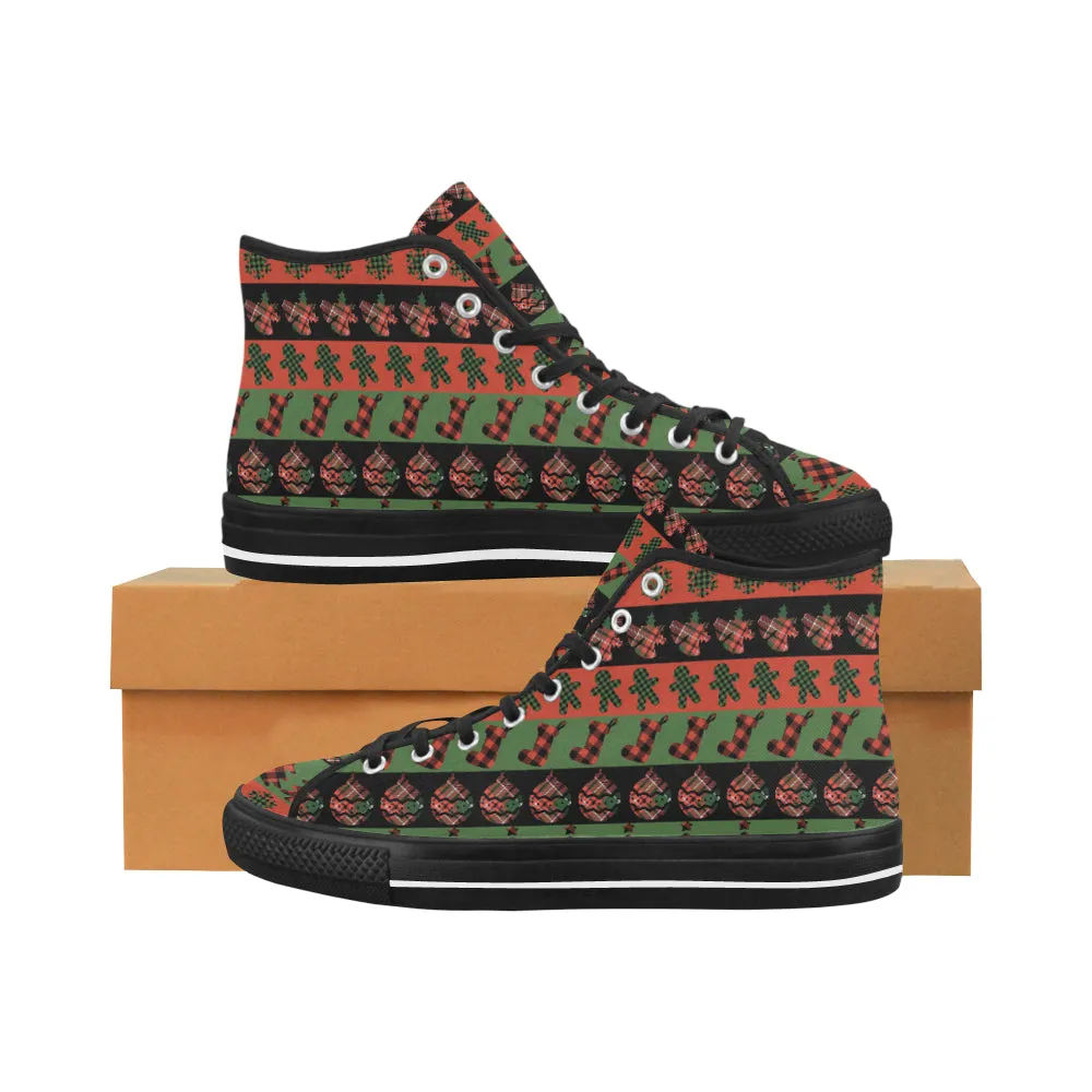 Men's Christmas Plaids Print Canvas High Top Shoes (Black)