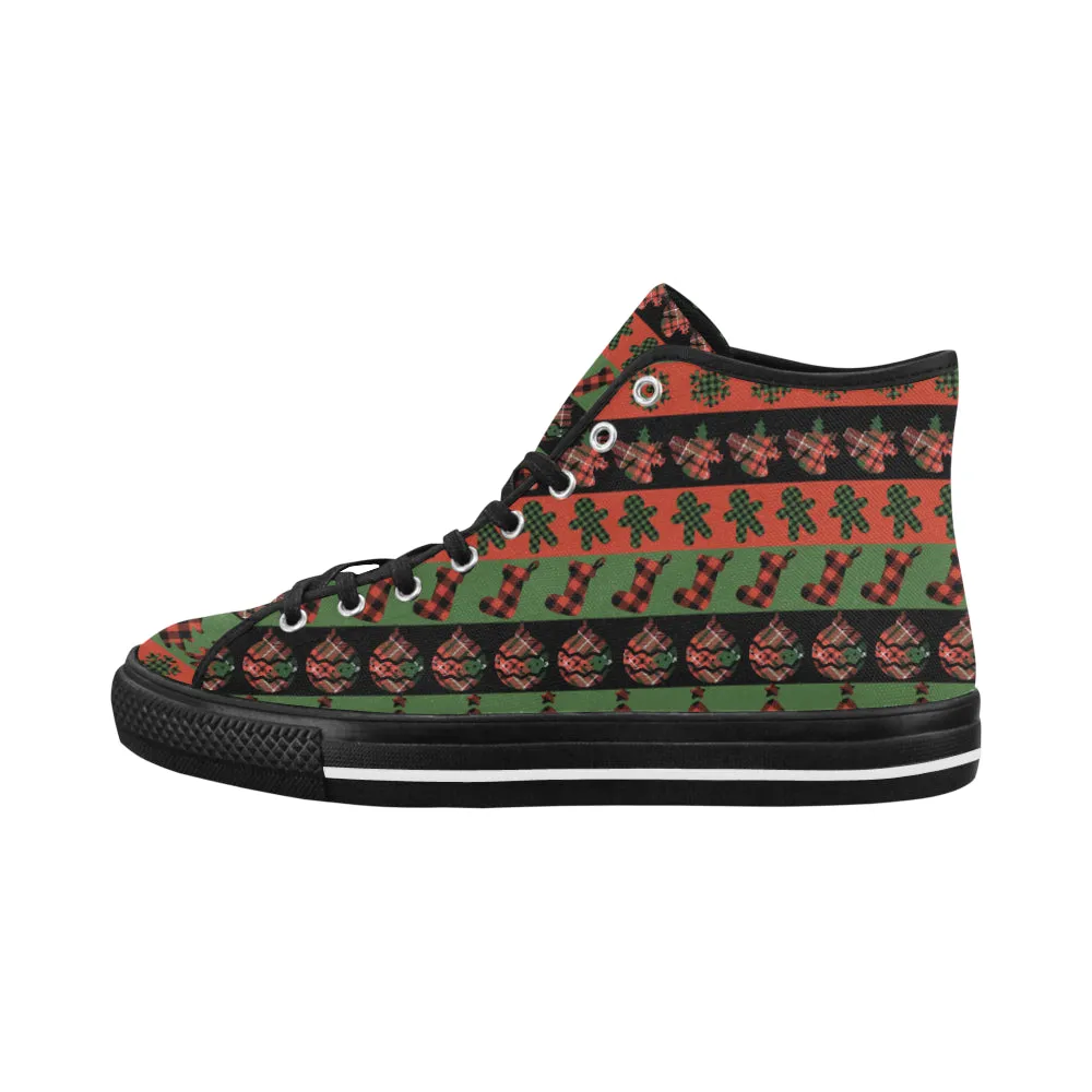 Men's Christmas Plaids Print Canvas High Top Shoes (Black)