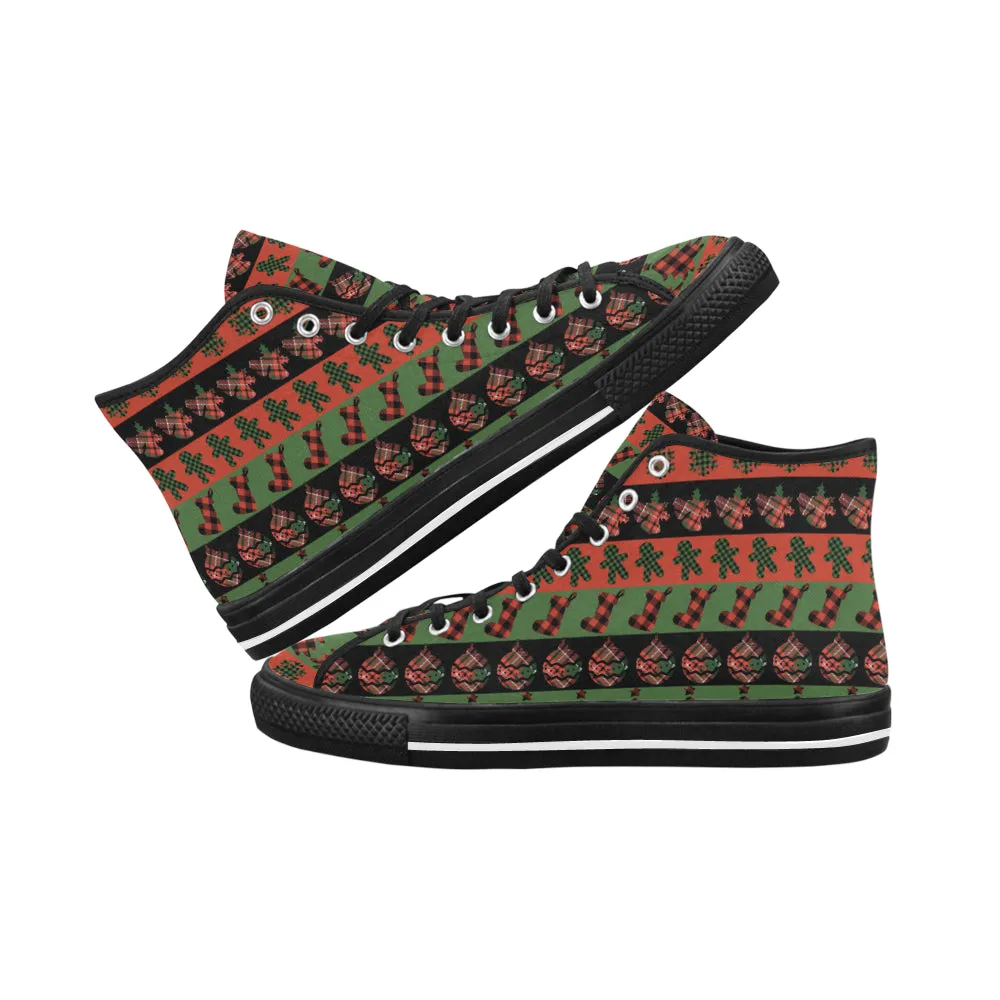 Men's Christmas Plaids Print Canvas High Top Shoes (Black)