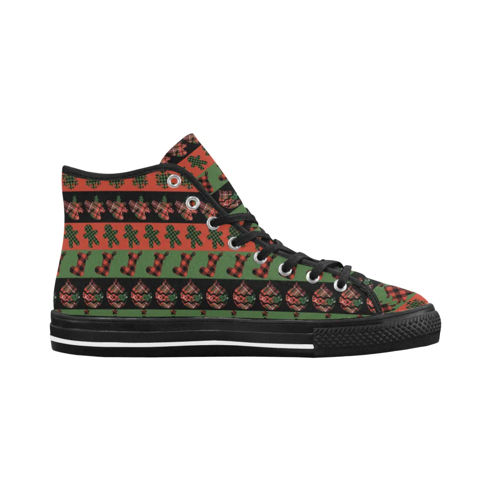 Men's Christmas Plaids Print Canvas High Top Shoes (Black)