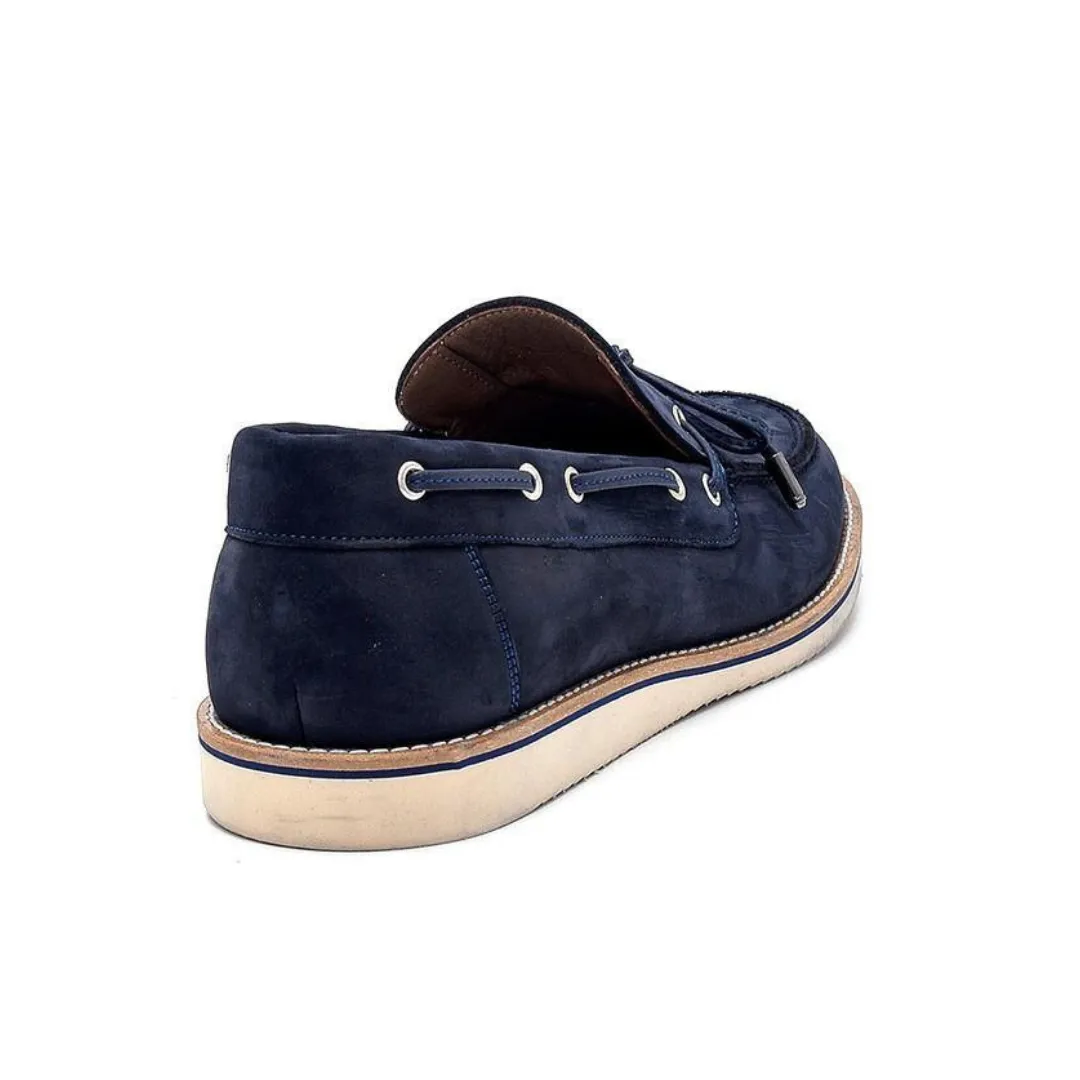 Navy Blue Men Leather Nubuck Loafer