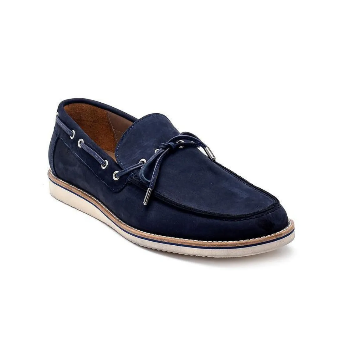 Navy Blue Men Leather Nubuck Loafer