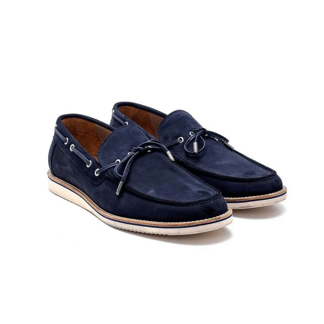 Navy Blue Men Leather Nubuck Loafer