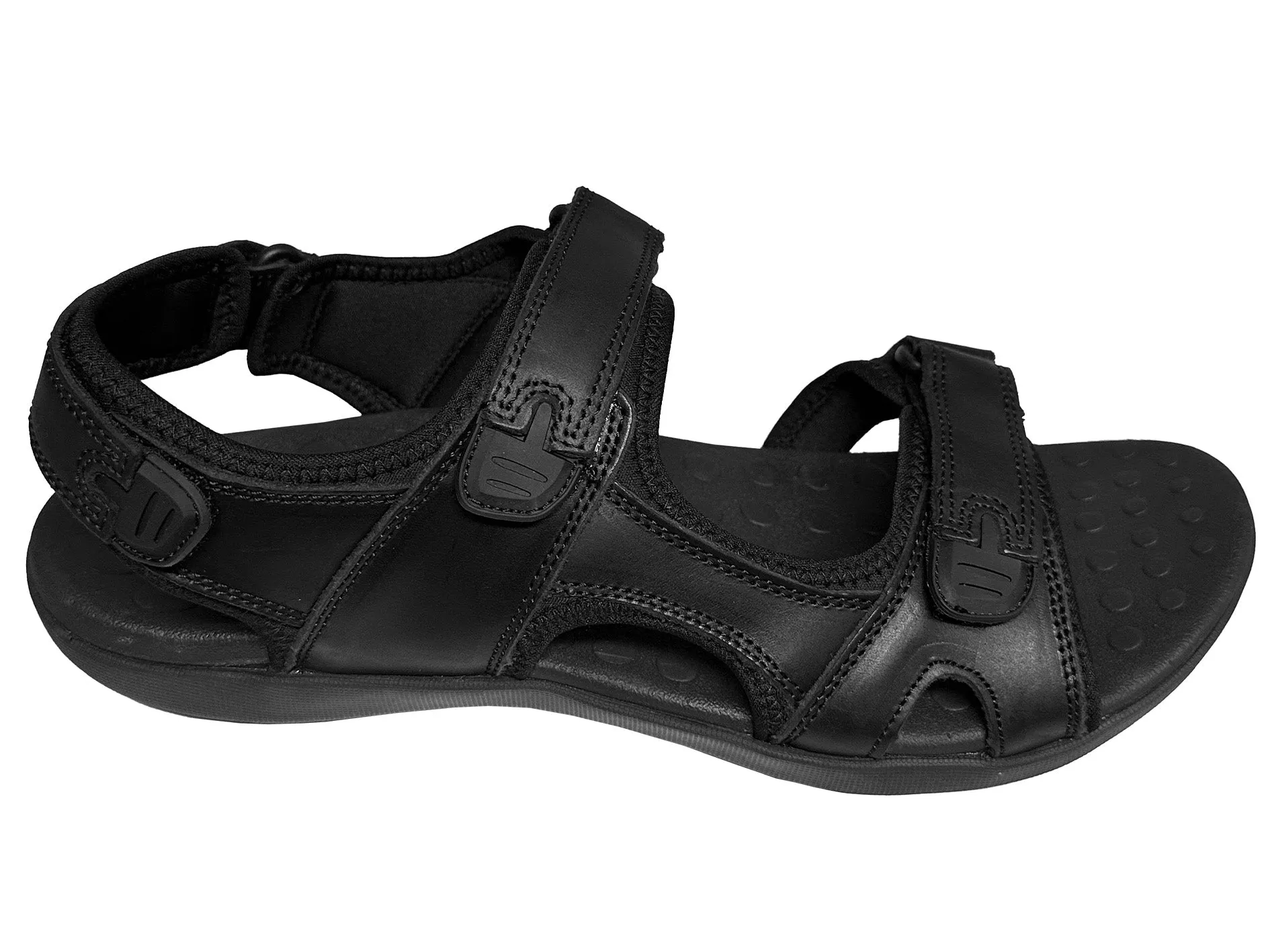 Scholl Men's Orthaheel Black Leather Back Strap Sandals