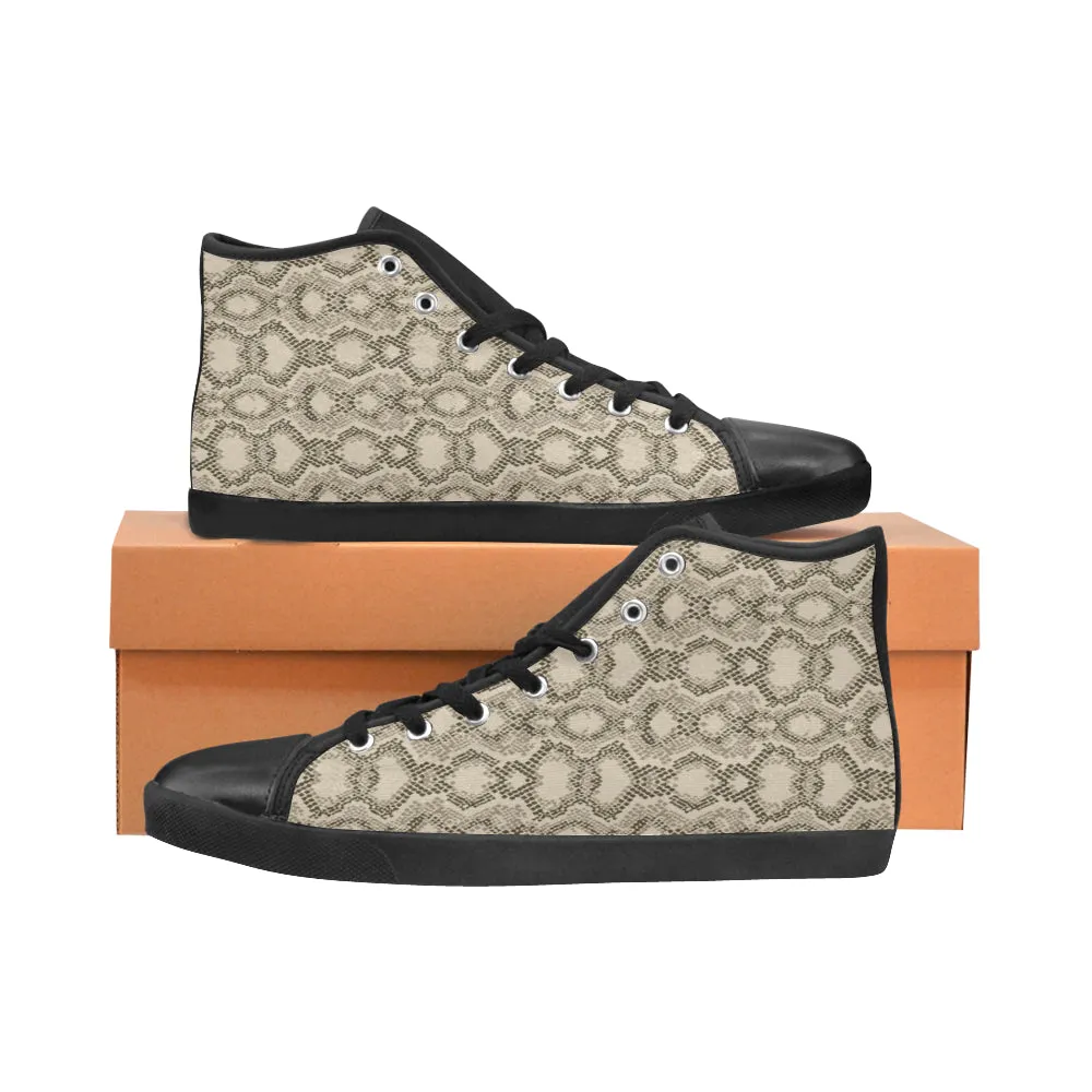 Women's Big Size Beige Snake Print High Top Canvas Shoes