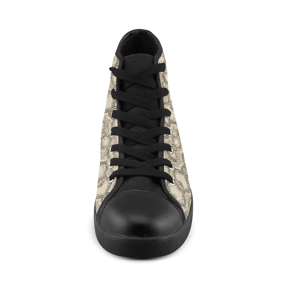 Women's Big Size Beige Snake Print High Top Canvas Shoes