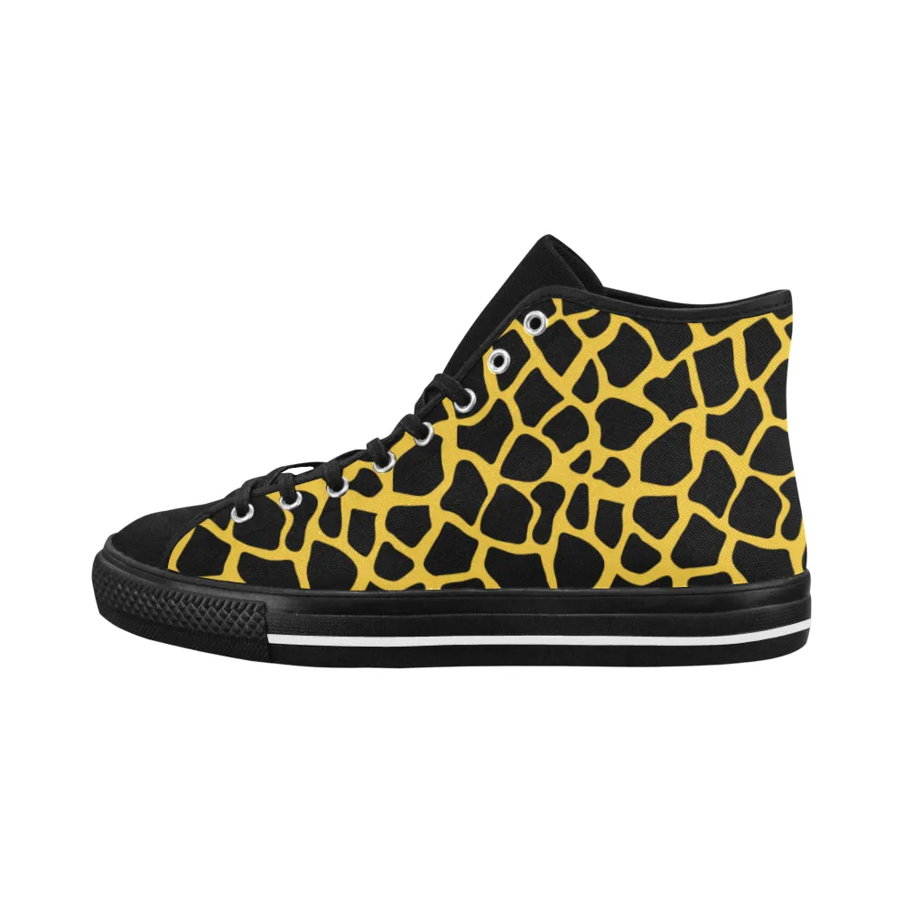 Women's Black Giraffe Print High Top Canvas Shoes