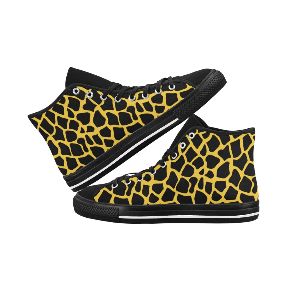 Women's Black Giraffe Print High Top Canvas Shoes