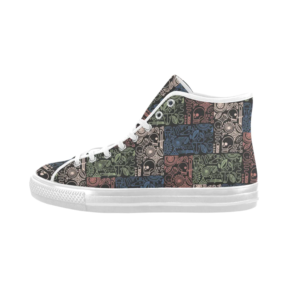 Women's Grey Skull Doodle Print Canvas High Top Shoes