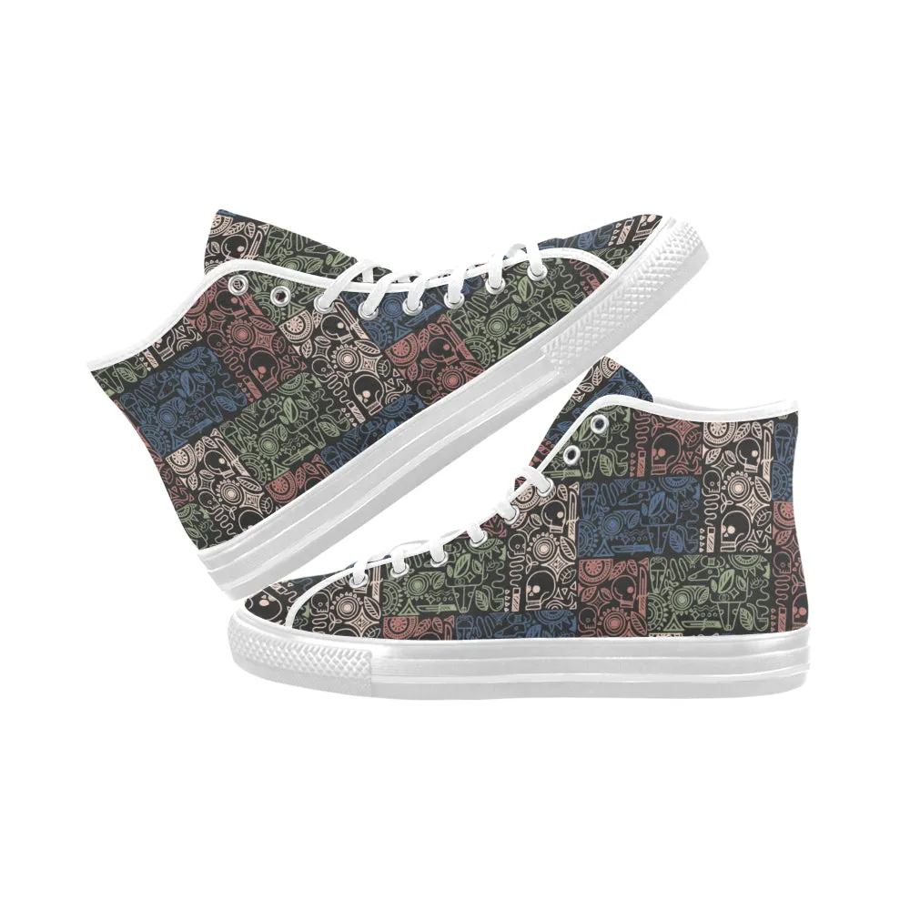 Women's Grey Skull Doodle Print Canvas High Top Shoes